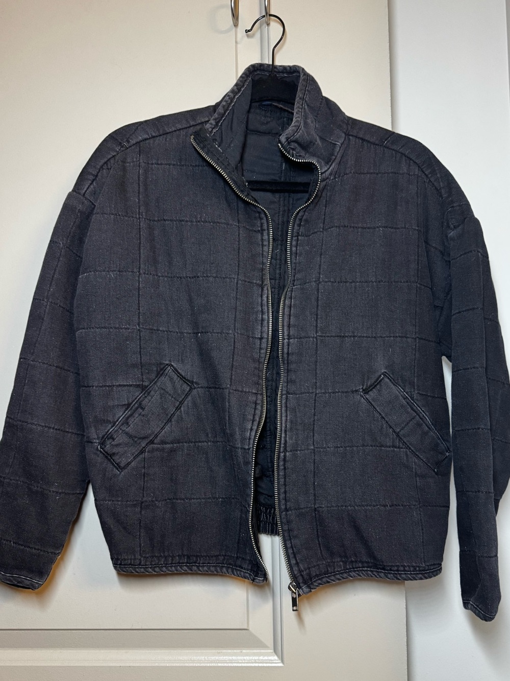 Womens Quilted Bomber Jacket - Black
